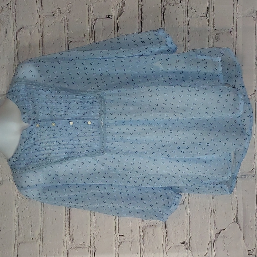 Abercrombie & Fitch Blue Puff Sleeve Long Sleeve Sheer Top Blouse M Medium